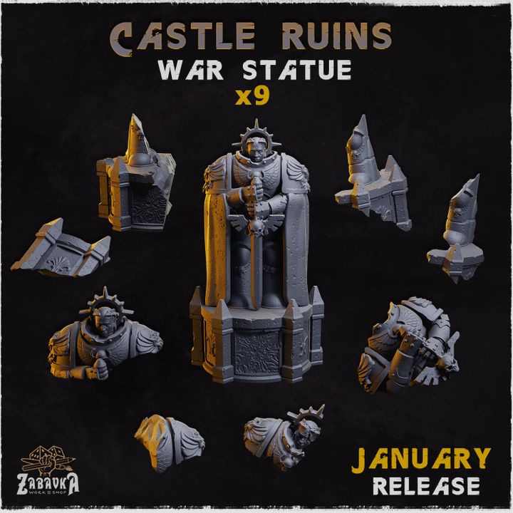 Castle Ruins War Statue