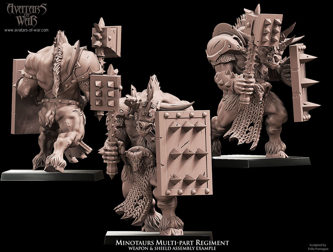 Minotaurs with Hand Weapons and Shields (Multi-Part Regiment) by Avatars of War