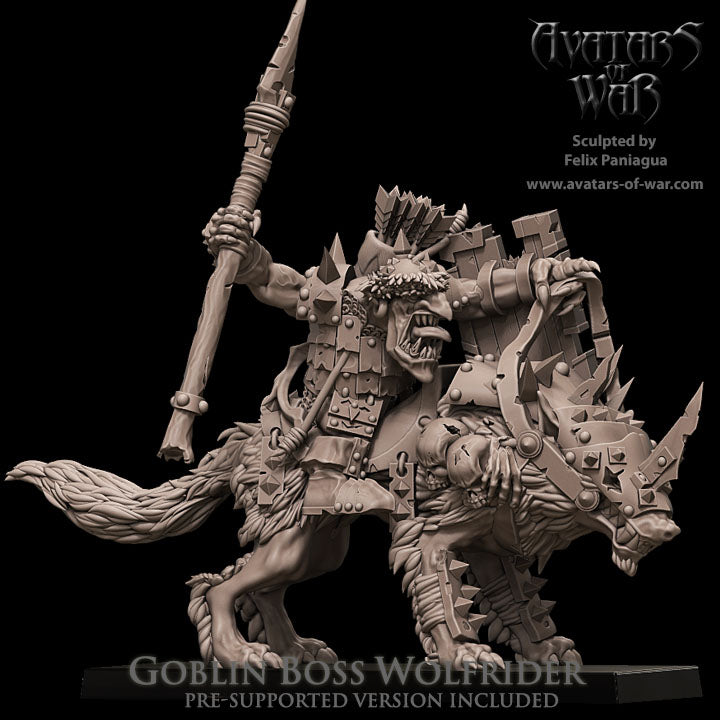 Goblin Boss Wolfrider with Spear and Shield by Avatars of War