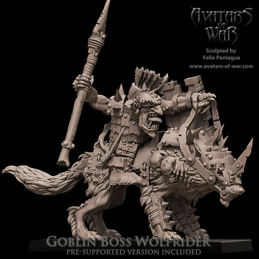 Goblin Boss Wolfrider with Spear and Shield by Avatars of War