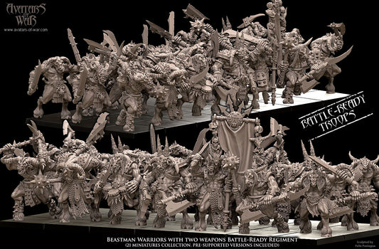 Beastman Warriors with two weapons Battle-Ready regiment (21 Beastmen) by Avatars of War