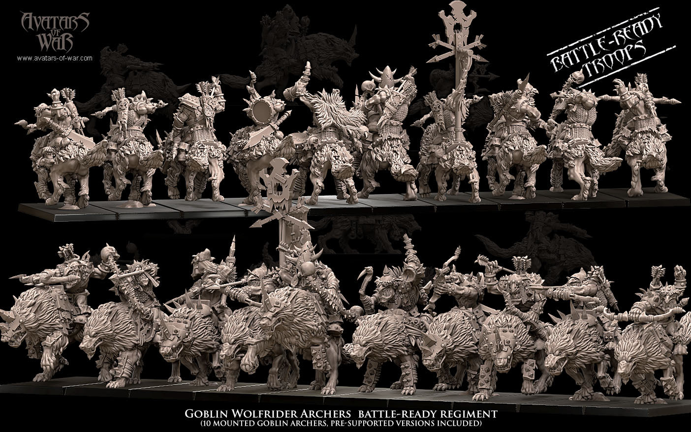 Goblin Wolf Rider Archers (Battle-Ready Regiment) by Avatars of War