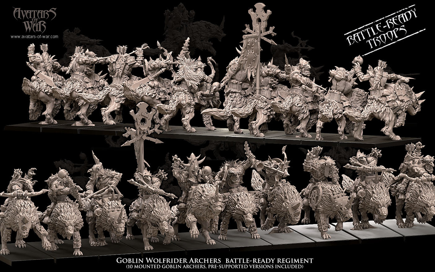 Goblin Wolf Rider Archers (Battle-Ready Regiment) by Avatars of War