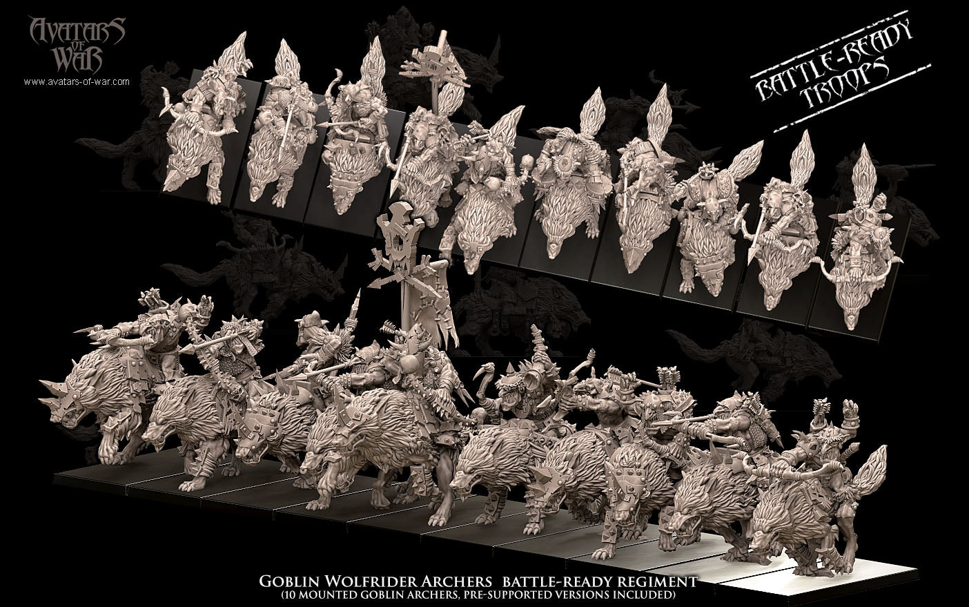 Goblin Wolf Rider Archers (Battle-Ready Regiment) by Avatars of War