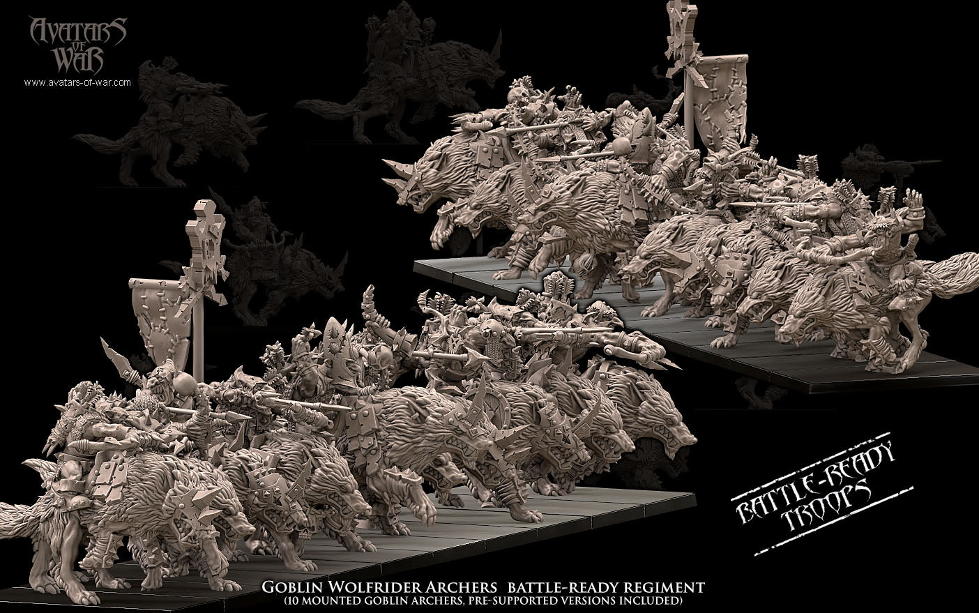 Goblin Wolf Rider Archers (Battle-Ready Regiment) by Avatars of War