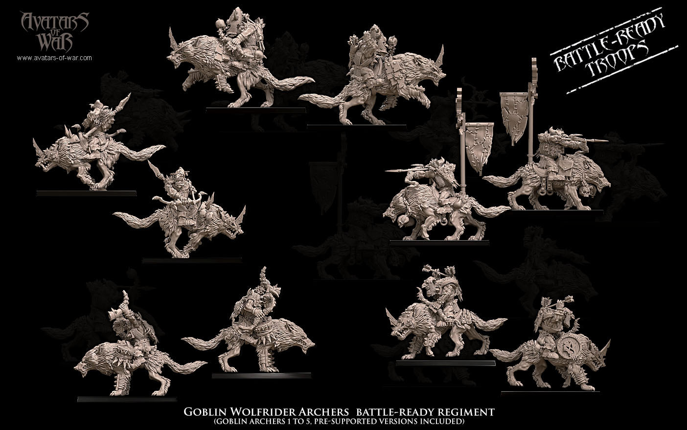 Goblin Wolf Rider Archers (Battle-Ready Regiment) by Avatars of War