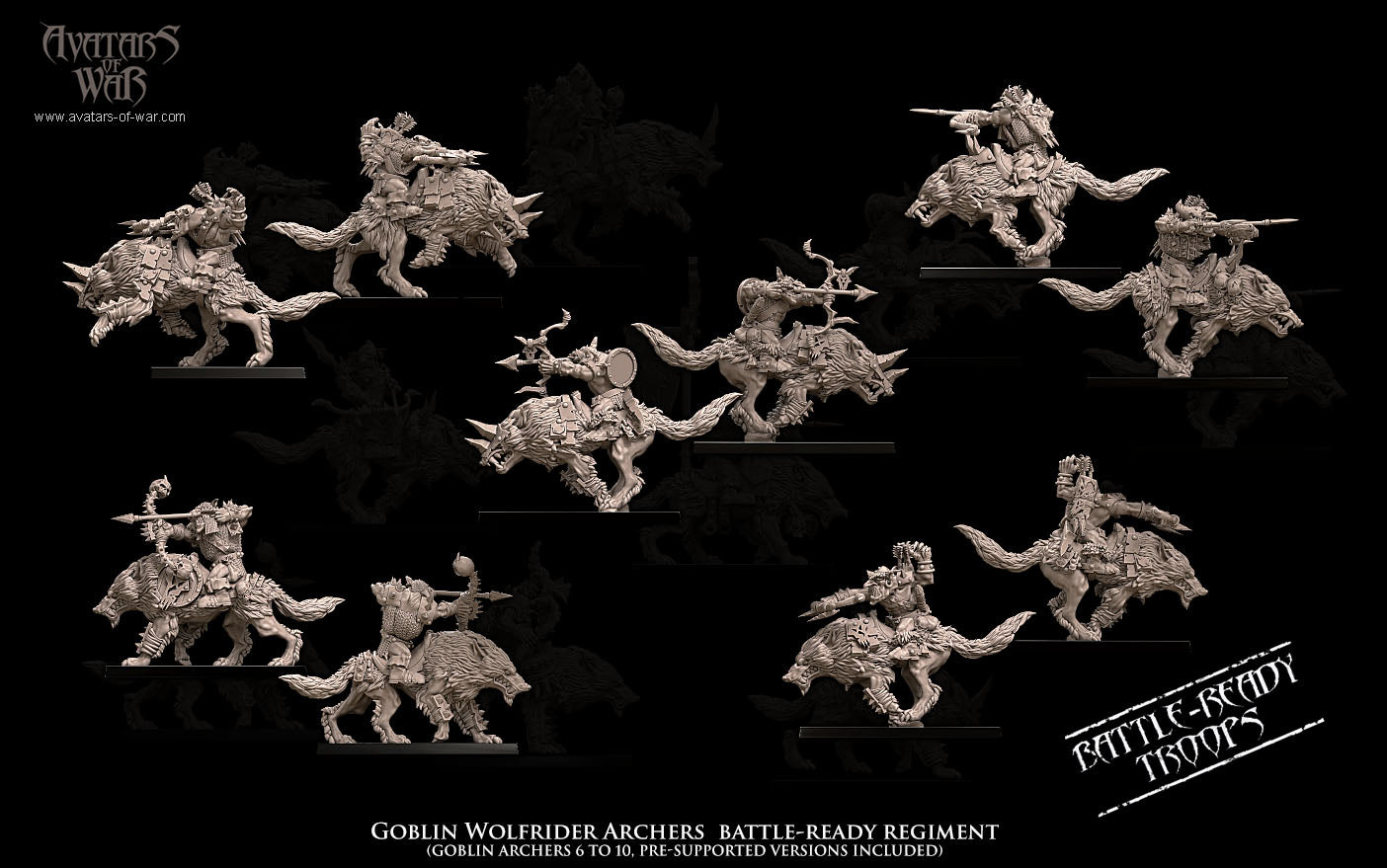 Goblin Wolf Rider Archers (Battle-Ready Regiment) by Avatars of War