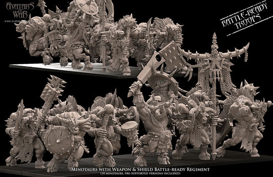 Minotaurs with weapon & shield Battle-Ready regiment (10 Minotaurs) by Avatars of War