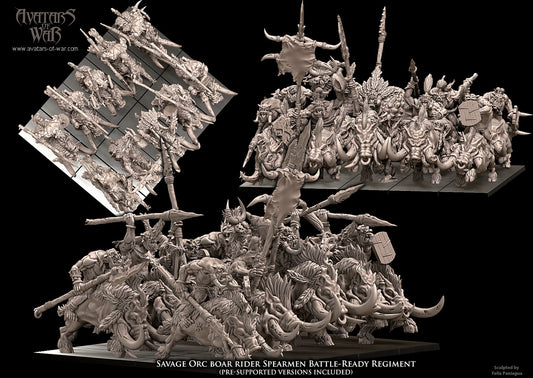 Savage Orc Boar Rider Spearmen Battle-Ready regiment (10 mounted Savage Orcs) by Avatars of War